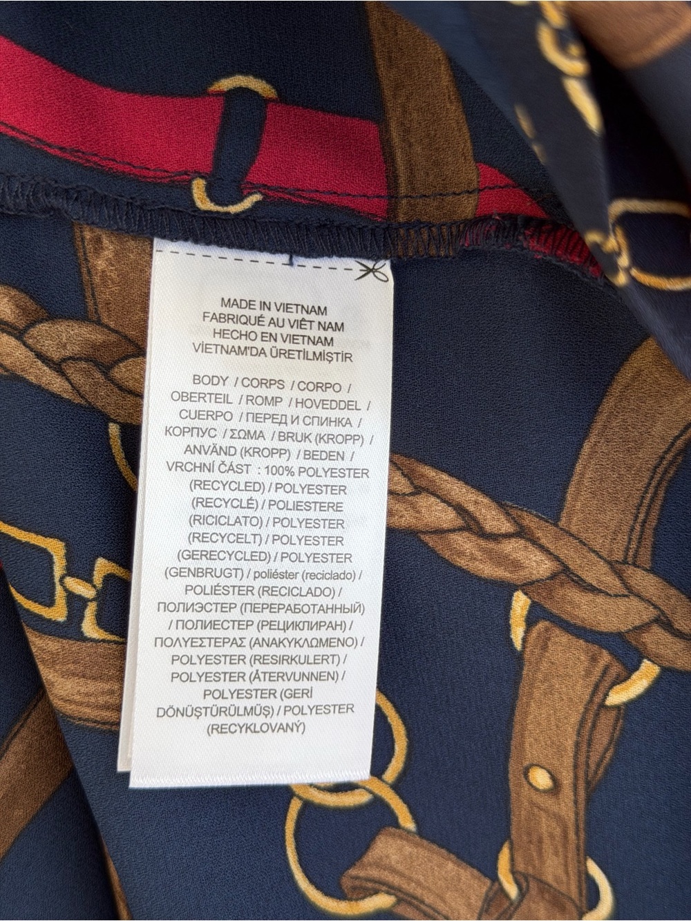 Ralph Lauren Georgette Equestrian Chain Print Tie Neck Midi Dress Navy 14 - Picture 9 of 11